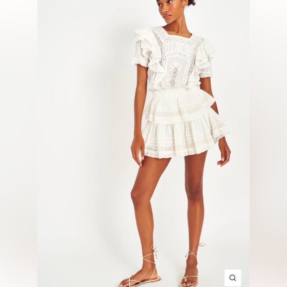 LoveShackFancy Stella Victorian Lace Ruffle Mini Dress XS